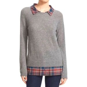 Joie Cashmere Twofer Pullover Plaid Sweater Size S